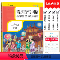 [正版]小学二年级下册看拼音写词语生字注音课文填空彩绘版2年级下册人教版语文同步练习生字词语默写能手专项训练南方日报出