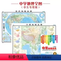 [正版]共2张中学地理全图 中国世界地理地图 贴图 便携折叠版 初中高中学生地理挂图贴图117*86cm中国世界地形地