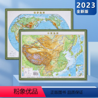 [正版]套装共2张中国地图3d立体图2023全新版 27*36cm 中国地形世界地形图 地图挂图 3d凹凸 三维地貌地