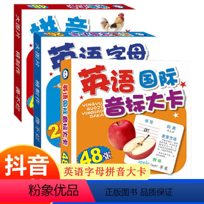 英语字母拼音大卡(3册套装) [正版]英语字母拼音大卡全3册26个英语字母大卡 音标卡片48张英语国际音标教学卡英语教程