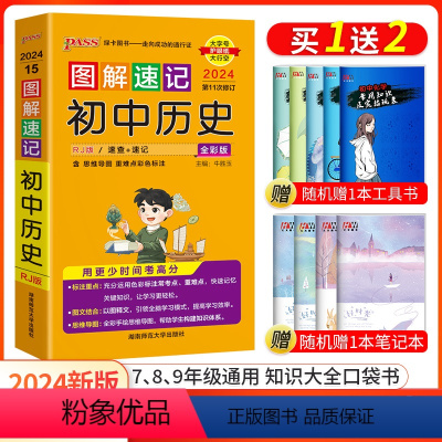 历史 初中通用 [正版]口袋书2024新版pass绿卡图书图解速记初中历史知识大全人教版RJ随身带基础知识手册2024中