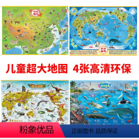 [正版]共4张全新版儿童地理地图挂图 中国地图 世界地图 史前恐龙地图/海洋鲨鱼动物海洋世界百科系列