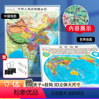 [正版]2024新版 时光学中国地图和世界地图3d立体 凹凸背景墙贴墙面装饰画挂画凹槽挂图儿童版初中高中小学生完整竖版