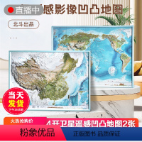 [正版]抖音同款共2张中国和世界地形图3d立体凹凸地图挂图约58*43cm卫星影像图浮雕地理地势地貌三维图中小学生地理