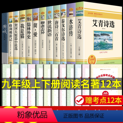 [配套人教版]九年级上下册必读正版12册 [正版]九年级阅读名著全套4册 艾青诗选和水浒传原著完整版简爱儒林外史初三上册