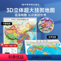 [正版]时光学中国地图和世界地图2024新版3D立体墙贴地图墙面装饰高清精雕超大凹槽挂图地图初中高中小学生通用凹凸竖版