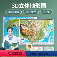 [正版]共2张中国地图和世界地图 3d立体凹凸地形图 约58*43cm三维浮雕地图挂图 初高中学生用地理教学办公室家用