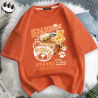 claw money橘色短袖t恤夏季男女情侣装ins潮宽松纯棉个性bf风上衣