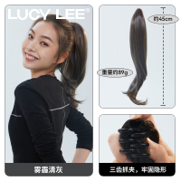 LUCY LEE海浪马尾假发女仿真人发高马尾抓夹鲨鱼夹微卷发自然造型 雾霾清灰