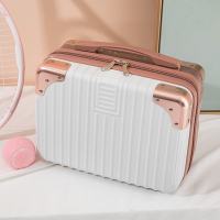 [金属包角款]白+金 送(镜子+贴纸) 14寸 14寸手提化妆箱母子行李箱女小型轻便韩版旅行箱迷你收纳包复古