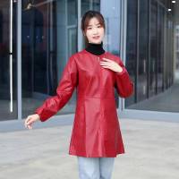 大枣红色(女款)L码110斤内 皮围裙防水防油软皮羽绒服罩衣男女士外穿长袖耐脏护衣厨房工作服