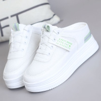 浅绿色 标准码 38 半拖鞋小白鞋女士2021夏季透气无后跟懒人鞋厚底内增高显瘦网布鞋