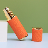 [灌装]荔枝纹金边橙色5ml 香水分装瓶高端便携式高级手工皮革玻璃喷雾空瓶5/10ml直抽送工具