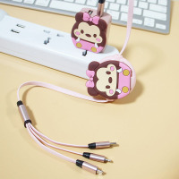 粉色:粉红米妮套装 卡通伸缩一拖三数据线快充充电头适用苹果安卓华为三合一充电线