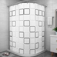 [单独浴帘180宽*200高一条] [免打孔/可打孔两用] 磁性浴帘套装免打孔弧形浴帘杆卫生间淋浴房浴室隔断帘加厚防水布