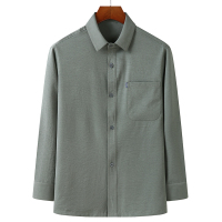 亚麻长袖203(豆绿色上衣) 165(送背心) 春秋款长袖爸爸亚麻衬衣套装男士中老年薄款爷爷衬衫棉麻夏季短袖