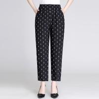 黑白点点 XL[建议85-110斤] 妈妈夏季薄款九分裤中老年冰丝高腰女裤奶奶弹力直筒花裤子松紧腰