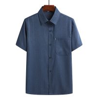 短袖-竖条纹款-上衣-深蓝色 39码/165建议90-115斤 中老年男装长袖衬衫爸爸套装夏季老年人短袖两件套春秋爷爷衬