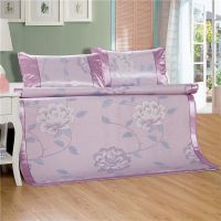 08粉蓝 90*195CM[单席无枕] 夏季可折叠双人提花冰丝空调凉席三件套学生单人床宿舍软席垫子