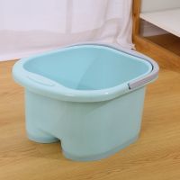 常规轻薄款桶高19CM-四轮灰蓝 养生足浴桶日式按摩滚轮足浴盆可手提泡脚桶家用塑料洗脚盆泡脚盆