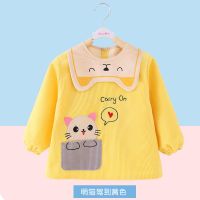 2073萌猫驾到黄 90 码建议1-2岁 宝宝吃饭罩衣水晶绒秋冬防水防脏反穿衣儿童围裙婴儿长袖围兜护衣