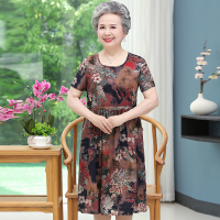 一号色 XL[建议80-100斤] 奶奶装夏装连衣裙60岁70中老年人夏季女短袖老人妈妈装棉绸长裙子