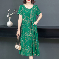 I15-4号色 5XL[建议160-180斤] 中老年人夏装女棉绸连衣裙胖妈妈装宽松大码遮肚显瘦洋气中长裙子