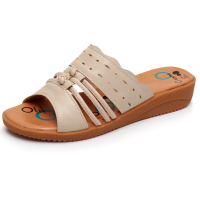 米白色 32 中老年拖鞋女夏外穿大码凉拖平底夏季女士凉鞋妈妈皮拖鞋小码33