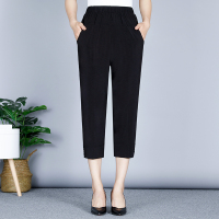 黑色(724) XL 妈妈裤子夏天薄款七分裤中老年高腰松紧腰女裤夏季宽松冰丝直筒裤