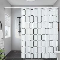 大方格[加厚涤纶防水布料] 单帘:宽80*180高+环[不带杆] 浴室浴帘布防水挂帘挡水隔断帘洗澡间加厚防水门帘窗帘免打