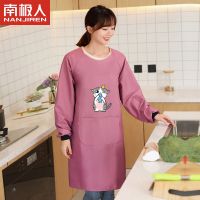 [防水无异味]紫色皇冠猫 [高端防水大师围裙普通款] 围裙带袖子防水防油防污厨房家用工作服耐脏罩衣女男高档上档次