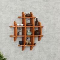 70*70红棕 博古架实木中式壁挂式墙上客厅置物架实木茶具茶壶架子挂墙博古架