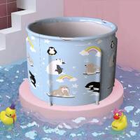 50*55[蓝色动物]双层儿童 送注水坐垫 儿童洗澡盆浴盆宝宝加棉可折叠洗澡桶浴桶宝宝可折叠幼儿坐躺浴桶