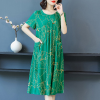 1号 8723诗 XL 建议95-120斤 胖妈妈装夏装棉绸连衣裙加肥加大码女装中老年人夏季洋气宽松裙子