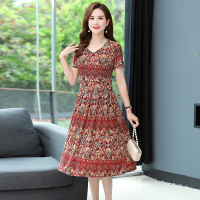 红色 XL建议90-105斤(G2108) 妈妈夏装短袖连衣裙子中年女40岁50阔太太高贵洋气中老年人女裙子