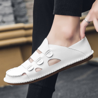 白色 39 皮凉鞋男夏季镂空皮鞋透气包头外穿男士防滑白色工作罗马洞洞男鞋