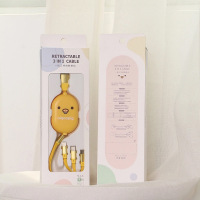 椰果黄 车载苹果充电器USB可爱伸缩三头数据线三合一快充一拖三pd快充线