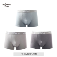浅兰+浅灰+深灰 3条装95%精梳棉 L(100-120斤) 六只兔子男士内裤棉质面料透气高弹包臀宽松舒适亲少年平角短裤