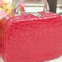 酒红 韩版石头纹化妆箱带镜子女士手提收纳包方形拉链化妆包工厂