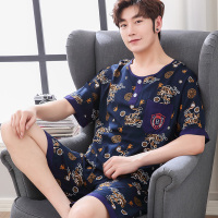 HGC男YDZ24 L(100-130斤) 夏季绵绸睡衣男两件套装薄款中老年男士夏天大码人造棉绸家居服