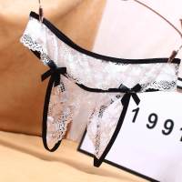白色 均码 性感内裤女情趣免脱开裆蝴蝶结透明开叉低腰火辣丁字裤女勒阴可插