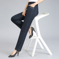 深蓝 XL(85-110斤) 中年妈妈牛仔裤夏季薄款松紧高腰中老年九分裤女宽松直筒春夏裤子