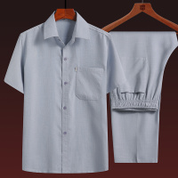 灰色[套装] 165/39 推荐90-115斤 唐装男士套装棉麻夏季中国风中年衬衫复古中老年中式男装亚麻汉服