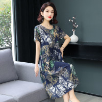 8802秋雪1号色 XL(建议115斤以下) 2022年气质妈妈装夏季连衣裙大码显瘦中老年人锦棉睡裙过膝长裙子