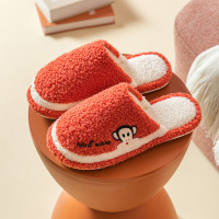 橘红色 [鞋底标注250mm,适合35-36脚穿] 大嘴猴情侣棉拖鞋女冬家用秋冬可爱地板室内男毛毛防滑家居女士