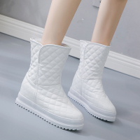 白色 5086 35 2022冬季雪地靴女中筒保暖加绒防水短筒白色一脚蹬棉鞋内增高女靴