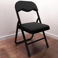 [加固折叠款]皮革黑色 电脑椅子靠背家用麻将椅职员舒适久坐办公会议椅学生宿舍书桌凳子