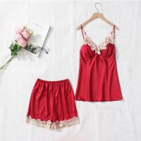金边酒红色[二件套]吊带带胸垫 M 建议80-100斤 冰丝睡衣女带胸垫春秋睡裙浴袍夏季薄款丝绸睡袍五件套女士家居服