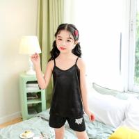 928#童黑色 8码[身高95-105cm] 夏季冰丝儿童睡衣短袖套装空调服女孩男童宝宝中大童仿真丝家居服