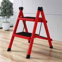 超强承重-加厚碳钢-红色防滑2步梯 梯子加厚铝合金人字梯多功能室内家用工程梯爬梯伸缩折叠便携楼梯